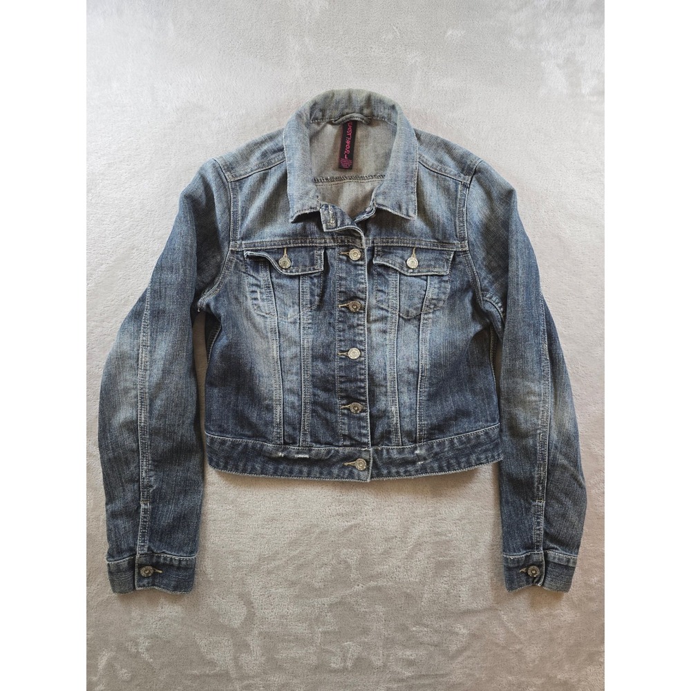 Almost Famous Denim Jacket Juniors Size L Blue Wash Cropped